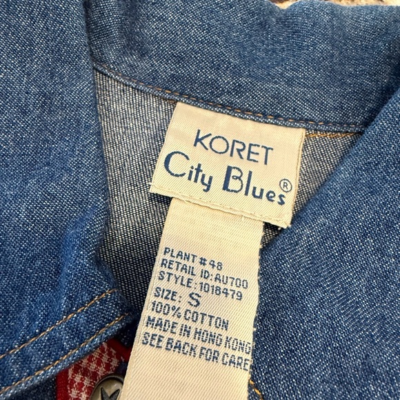 Koret vintage cotton denim patchwork embroidered short sleeve shirt SZ SM - Picture 7 of 12